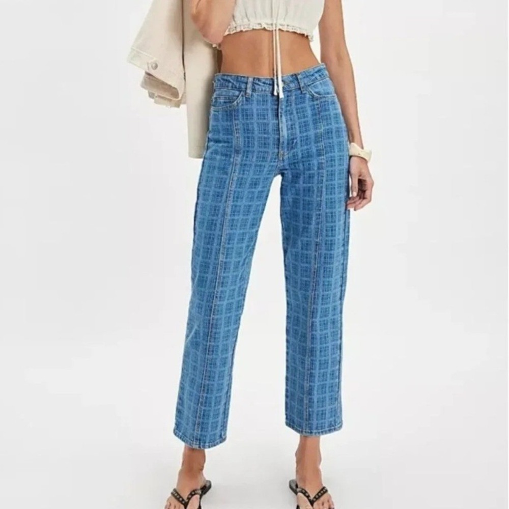 Damson Madder Tovie Laser Check Mid Rise Ankle Straight Leg Jeans US Size 10 NWT